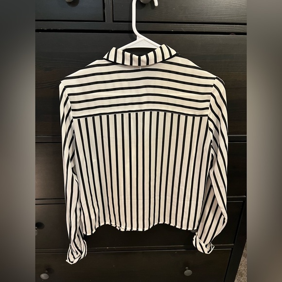 H&M Divided Black and White Striped Blouse with Tie - Picture 2 of 4